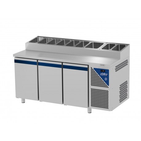 Table snack positive +4/+10°C - 606 L - 3 portes pleines - Prof. 800 - 600 x 400 - Sans couvercle - PS803-2 - Dalmec