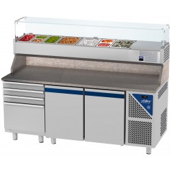 Table à pizza positive 0/+10°C - GN 1/1 - 300 L - 2 portes pleines - Prof. 700 - 7 tiroirs - PZ7024T14-2 - Dalmec