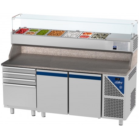 Table à pizza positive 0/+10°C - GN 1/1 - 300 L - 2 portes pleines - Prof. 700 - 7 tiroirs - PZ7024T14-2 - Dalmec