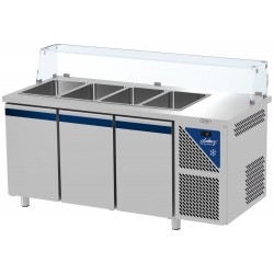 Saladette positive +4/+10°C - 4 GN 1/1 - 460 L - 3 portes pleines - Prof. 700 - Avec vitrine basse - SAL703VB-3 - Dalmec