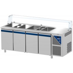 Saladette positive +4/+10°C - 5 GN 1/1 - 630 L - 4 portes pleines - Prof. 700 - Avec vitrine basse - SAL704VB-3 - Dalmec