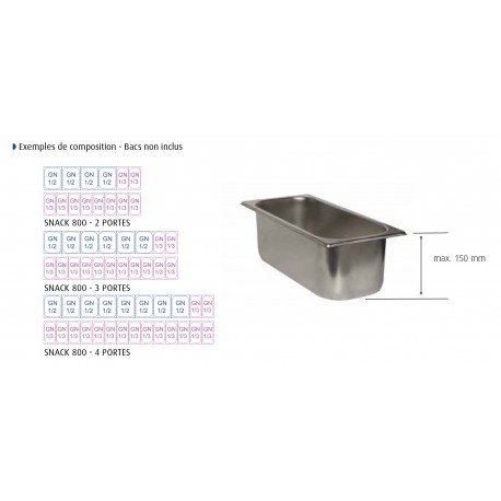 Table snack positive +4/+10°C - 606 L - 3 portes pleines - Prof. 800 - 600 x 400 - Avec vitrine - PS803V-2 - Dalmec