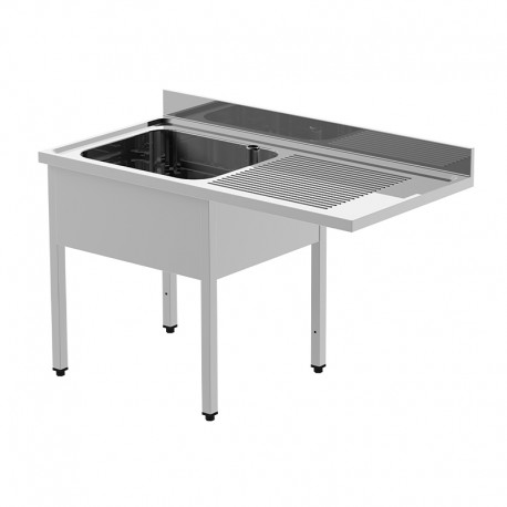 Plonge inox pour lave-vaisselle - 1 bac - Egouttoir à droite - Profondeur 700 mm - Longueur 1400mm - Avec étagère - PGL146DET