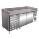 Table à pizza - Dessus granit - 2 portes + 1 bloc 7 tiroirs à pâtons - +2/+8°C - PZ2610TNA - Nosem