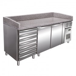 Table à pizza - Dessus granit - 2 portes + 1 bloc 7 tiroirs à pâtons - +2/+8°C - PZ2610TNA - Nosem