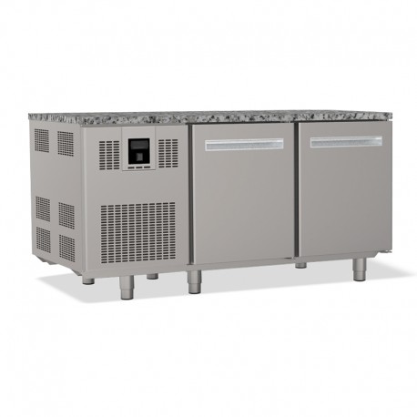 Tables réfrigérées pâtissières positives +2/+8 °C - Dessus granit - Avec groupe logé - Prof. 810 mm - 2 portes - TP2PDG