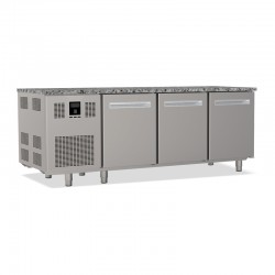 Tables réfrigérées pâtissières positives +2/+8 °C - Dessus granit - Avec groupe logé - Prof. 810 mm - 3 portes - TP3PDG