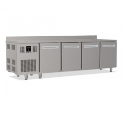 Tables réfrigérées pâtissières positives - Dessus inox - Avec dosseret - Avec groupe logé - Prof. 810 mm - 4 portes - TP4P