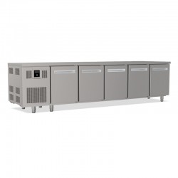 Tables réfrigérées pâtissières positives - Dessus inox - Avec dosseret - Avec groupe logé - Prof. 810 mm - 5 portes - TP5P