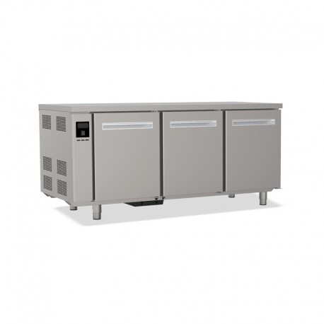 Tables réfrigérées pâtissières positives +2/+8 °C - Dessus inox - Sans groupe logé - Prof. 810 mm - 3 portes - TP3PSGC