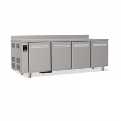 Tables réfrigérées pâtissières positives - Dessus inox - Avec dosseret - Sans groupe logé - Prof. 810 mm - 4 portes - TP4PSG