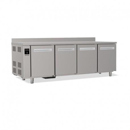 Tables réfrigérées pâtissières positives - Dessus inox - Avec dosseret - Sans groupe logé - Prof. 810 mm - 4 portes - TP4PSG