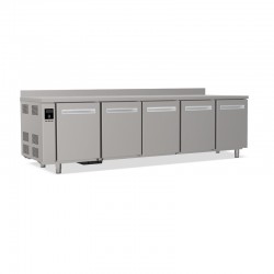 Tables réfrigérées pâtissières positives - Dessus inox - Avec dosseret - Sans groupe logé - Prof. 810 mm - 5 portes - TP5PSG