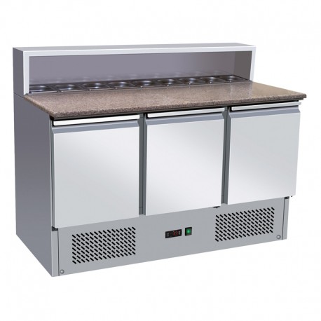 Mini table à pizza positive +2/+8°C GN 1/1 - 3 portes - 400 litres - Dessus granit - Prof. 700 mm - PS9031V - Nosem