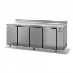 Table réfrigérée positive avec dosseret - Prof. 600 - 325 x 430 sans groupe - 4 portes - DALMEC - SN604SG-4