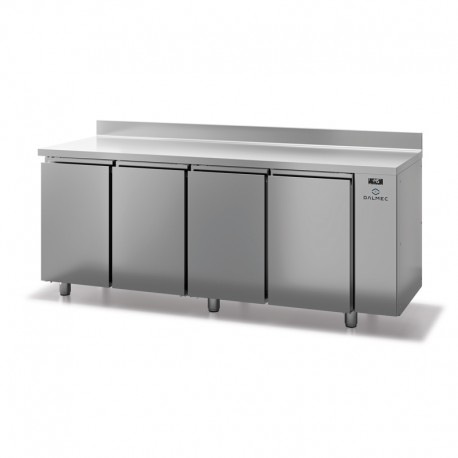 Table réfrigérée positive avec dosseret - Prof. 600 - 325 x 430 sans groupe - 4 portes - DALMEC - SN604SG-4