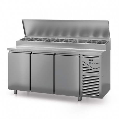 Table snack avec couvercle acier - Prof. 800 - 400 x 600 - Groupe logé - 3 portes - DALMEC - PS803C-4