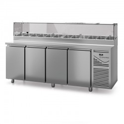 Table snack avec vitrine - Prof. 800 - 400 x 600 - Groupe logé - 4 portes - DALMEC - PS804V-4