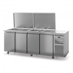 Saladette avec couvercle - Prof. 700 - GN 1/1 - Groupe logé - 4 portes - DALMEC - SAL704C-4