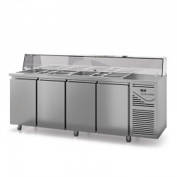 Saladette avec vitrine basse - Prof. 700 - GN 1/1 - Groupe logé - 4 portes - DALMEC - SAL704VB-4