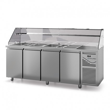 Saladette avec vitrine haute - Prof. 700 - GN 1/1 - Groupe logé - 4 portes - DALMEC - SAL704VH-4