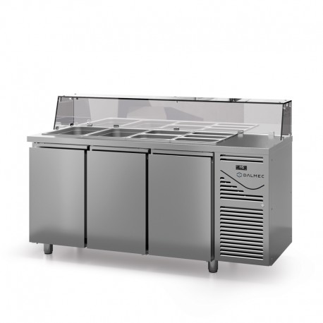 Saladette avec vitrine basse - Prof. 700 - GN 1/1 - Sans groupe - 3 portes - DALMEC - SAL703SGVB-4
