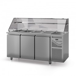 Saladette avec vitrine haute - Prof. 700 - GN 1/1 - Sans groupe - 3 portes - DALMEC - SAL703SGVH-4