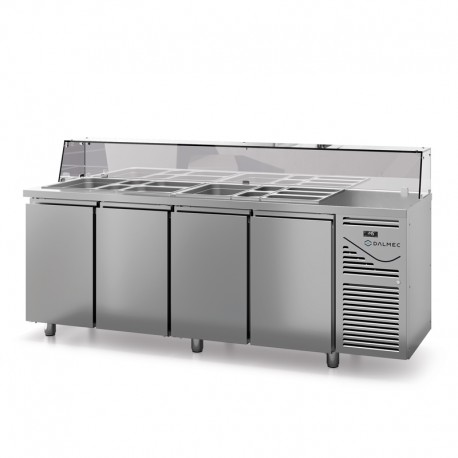 Saladette avec vitrine basse - Prof. 700 - GN 1/1 - Sans groupe - 4 portes - DALMEC - SAL704SGVB-4