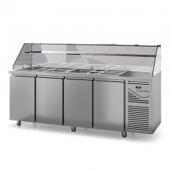 Saladette avec vitrine haute - Prof. 700 - GN 1/1 - Sans groupe - 4 portes - DALMEC - SAL704SGVH-4
