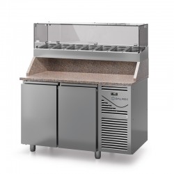 Table à pizza prof. 700 - GN 1/1 avec vitrinette 5 x GN 1/4 - 2 portes - DALMEC - PZ70214-4