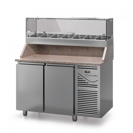 Table à pizza prof. 700 - GN 1/1 avec vitrinette 5 x GN 1/4 - 2 portes - DALMEC - PZ70214-4