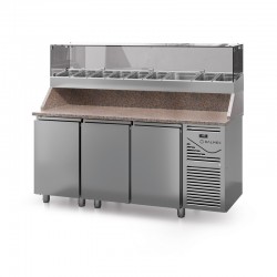 Table à pizza prof. 700 - GN 1/1 avec vitrinette 8 x GN 1/4 - 3 portes - DALMEC - PZ70314-4