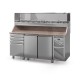 Table à pizza prof. 800 - 600 x 400 avec vitrinette 12 x GN 1/4 - 3 portes + 4 tiroirs neutres à patons - DALMEC - PZ8034T14-4