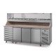 Table à pizza prof. 800 - 600 x 400 avec vitrinette 12 x GN 1/4 - 3 portes + 7 tiroirs neutres à patons - DALMEC - PZ8037T14-4