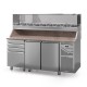 Table à pizza prof. 800 - 600 x 400 avec vitrinette 9 x GN 1/4 - 2 portes + 4 tiroirs neutres à patons - DALMEC - PZ8024T14-4