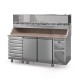 Table à pizza prof. 800 - 600 x 400 avec vitrinette 9 x GN 1/4 - 2 portes + 7 tiroirs neutres à patons - DALMEC - PZ8027T14-4