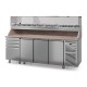 Table à pizza prof. 800 - 600 x 400 avec vitrinette 12 x GN 1/3 - 3 portes + 4 tiroirs neutres à patons - DALMEC - PZ8034T13-4