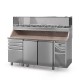 Table à pizza prof. 800 - 600 x 400 avec vitrinette 9 x GN 1/3 - 2 portes + 4 tiroirs neutres à patons - DALMEC - PZ8024T13-4