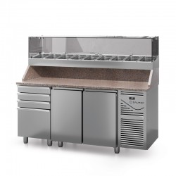 Table à pizza prof. 800 - 600 x 400 avec vitrinette 9 x GN 1/3 - 2 portes + 4 tiroirs neutres à patons - DALMEC - PZ8024T13-4 Table à pizza prof. 800 - 600 x 400 avec vitrinette 9 x GN 1/3 - 2 portes + 4 tiroirs neutres à patons - DALMEC - PZ8024T13-4