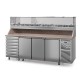Table à pizza prof. 800 - 600 x 400 avec vitrinette 12 x GN 1/3 - 3 portes + 7 tiroirs neutres à patons - DALMEC - PZ8037T13-4