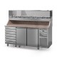 Table à pizza prof. 800 - 600 x 400 avec vitrinette 9 x GN 1/3 - 2 portes + 7 tiroirs neutres à patons - DALMEC - PZ8027T13-4