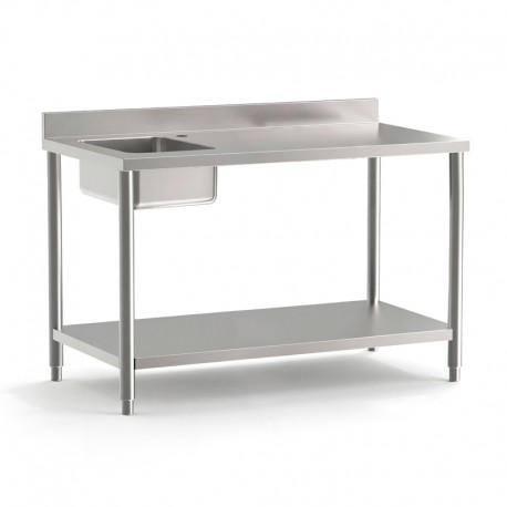 Table du chef adossée avec étagères PROF. 700 MM - LONG. 1400 MM - Bac à gauche - NOSEM - TACFG714EI