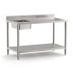Table du chef adossée avec étagères PROF. 700 MM - LONG. 1800 MM - Bac à gauche - NOSEM - TACFG718EI