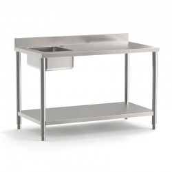 Table du chef adossée avec étagères PROF. 700 MM - LONG. 1800 MM - Bac à gauche - NOSEM - TACFG718EI