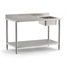 Table du chef adossée avec étagères PROF. 700 MM - LONG. 1800 MM - Bac à droite - NOSEM - TACFD718EI
