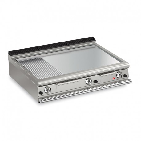 Plancha 1/3 rainurée gaz avec revêtement AISI 430 - Largeur 1200 mm - Gamme QUEEN 700 - 70QFTTG1223 - Baron