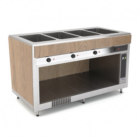Meuble chaud bain-marie avec bacs indépendants - Revêtement en bois stratifié - 4 Bacs GN 1/1 - ROCAM - OMNIA4BMSEPSPP