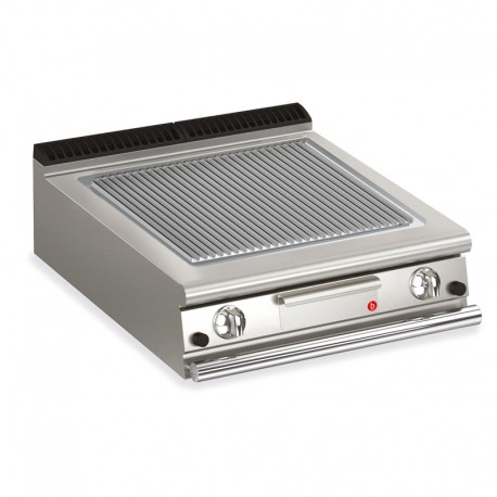 Plancha rainurée GAZ - Revêtement chrome brossé - LARG. 800 MM - BARON - 70QSFTTG817