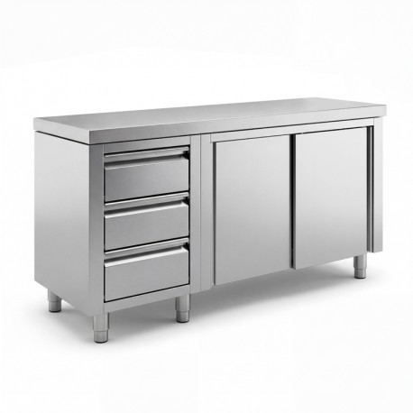 Meuble de rangement central - PROF. 700 MM - LONG. 1600 MM - Avec 3 kits tiroirs - NOSEM - MR163I