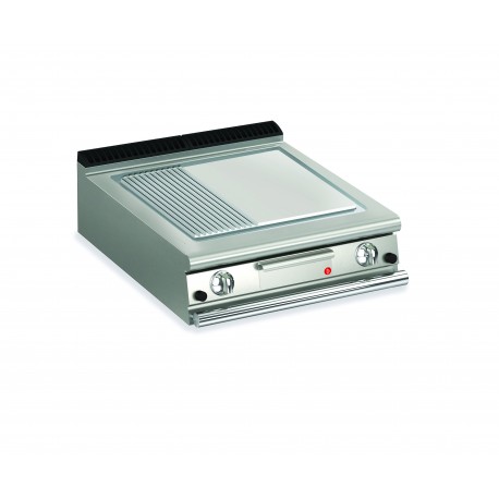 Plancha 1/3 rainurée gaz avec revêtement chrome brossé - 705 x 490 mm - Gamme QUEEN 700 - 70QSFTTG827 - Baron